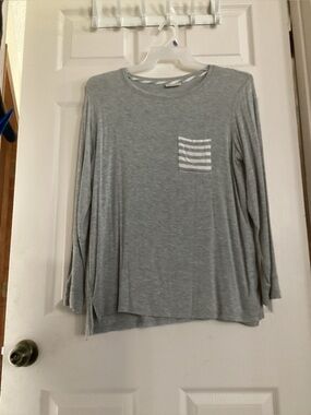 Max Studio Gray Sleepwear Tee with Subtle Stripe Trim probably L no tag inside